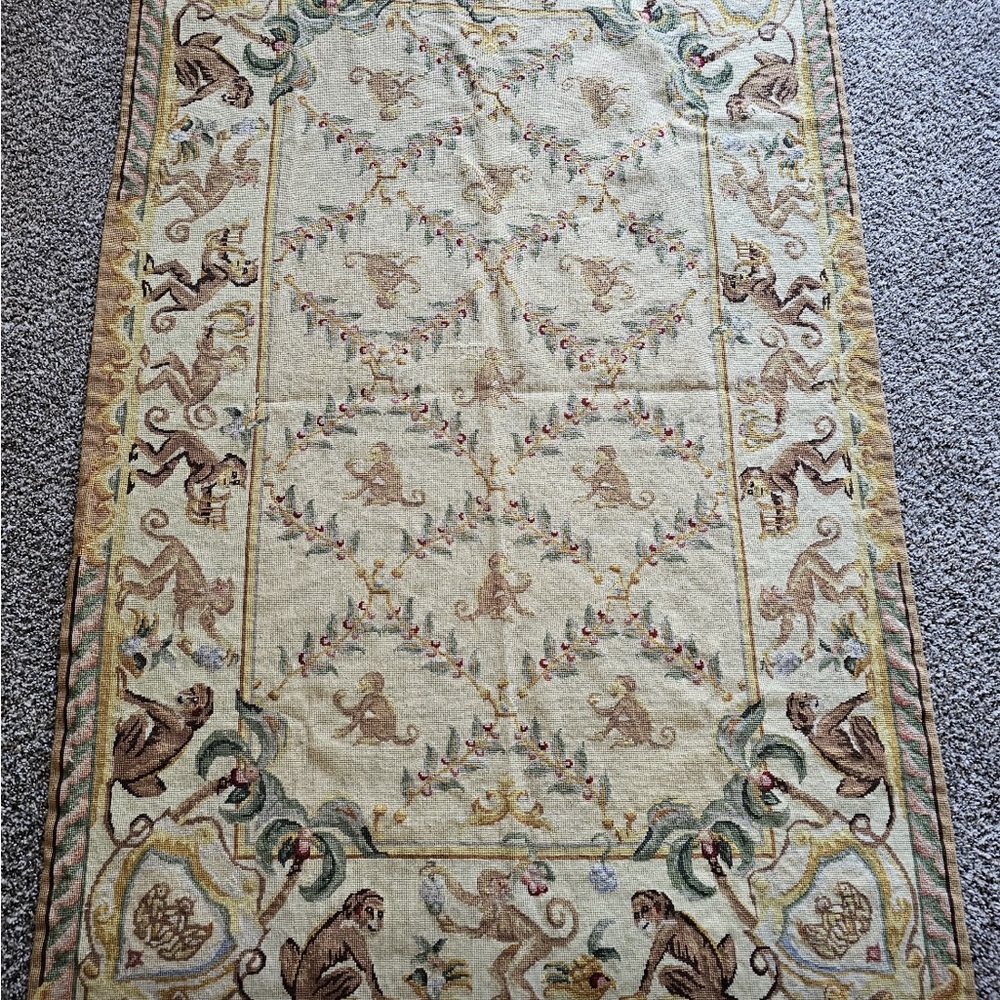 Vintage French Style Handmade Aubusson Needlepoint Area Rug - Picture 1 of 5